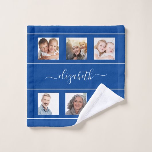 Monogram blauw fotocollage bad handdoek (Wasdoekje)