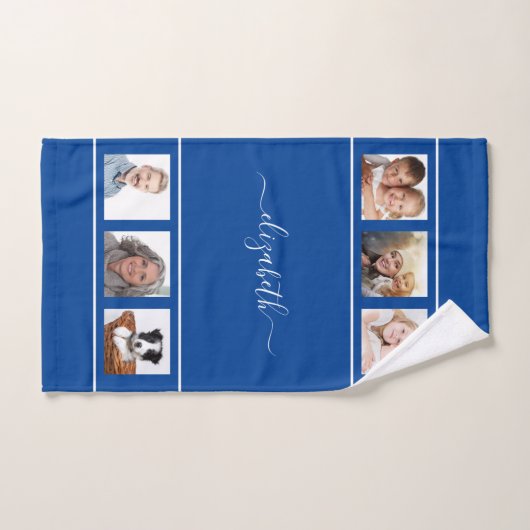 Monogram blauw fotocollage bad handdoek (Handdoek)