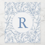 Monogram Blauw Frans Bloemen Toile Wijn Label Etiket (Enkel label)