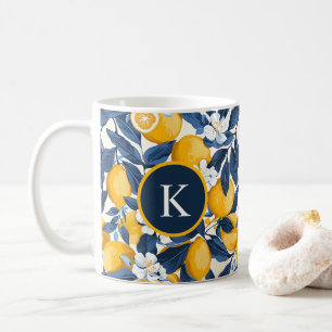 Monogram Blauw Geel Citrus Citrus Koffiemok
