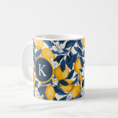 Monogram Blauw Geel Citrus Citrus Koffiemok (Voorkant links)