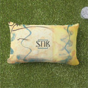 Monogram blauw geel straat art Moderne Initialen Buitenkussen