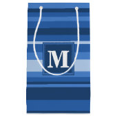 Monogram blauw gestreept klein cadeauzakje (Voorkant)