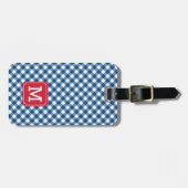 Monogram blauw Gingham en rood Bagagelabel (Voorkant horizontaal)