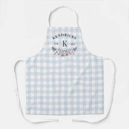 Monogram blauw Gingham Pink Floral Family Schort