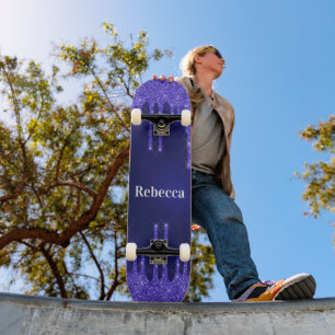 Monogram blauw glitter druppelt uniek persoonlijk skateboard