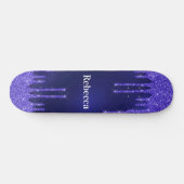 Monogram blauw glitter druppelt uniek persoonlijk skateboard (Horizontaal)