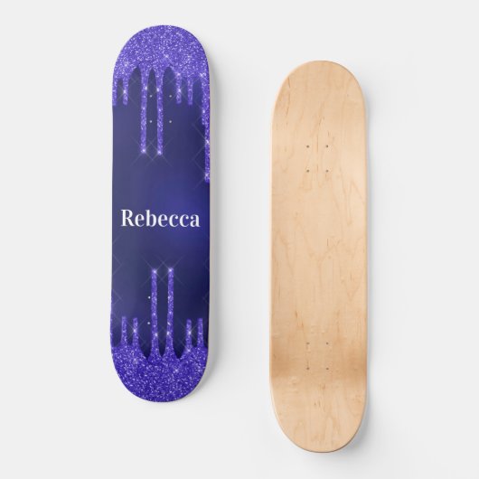 Monogram blauw glitter druppelt uniek persoonlijk skateboard (Voorkant)