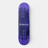 Monogram blauw glitter druppelt uniek persoonlijk skateboard (Voorkant)
