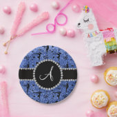Monogram blauw glitter gymnastiek harten papieren bordje (Feest)