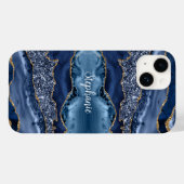 Monogram Blauw Goud Agaat Marmer Glitter Case-Mate iPhone Case (Achterkant (horizontaal))