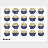 Monogram Blauw, Goud Bloemen Bruiloft Favor Sticke Ronde Sticker (Vel)