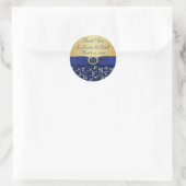 Monogram Blauw, Goud Bloemen Bruiloft Favor Sticke Ronde Sticker (Tas)