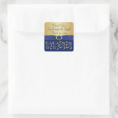 Monogram Blauw, Goud Bloemen Bruiloft Favor Sticke Vierkante Sticker (Tas)