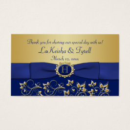 Monogram Blauw Goud Bloemen Favor Dank u Label Visitekaartje