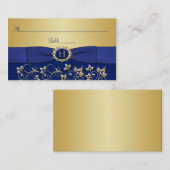 Monogram Blauw Goud Bloemen Plaats Kaart Plaatskaartje (Voorkant / Achterkant)