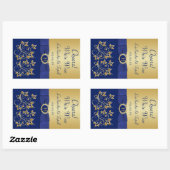 Monogram Blauw, Goud Bloemen Wijn Label Sticker (Vel)