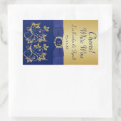 Monogram Blauw, Goud Bloemen Wijn Label Sticker (Tas)