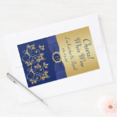 Monogram Blauw, Goud Bloemen Wijn Label Sticker (Envelop)