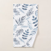 Monogram Blauw Goud Botanische Bladeren Varens Bad Handdoek (Handdoek)