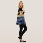 Monogram Blauw Goud Glitter Agaat Trendy Marmer  Tote Bag (Op model)