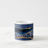 Monogram Blauw Goud Glitter Agate Marmer Expresso Espresso Kop (Voorkant)