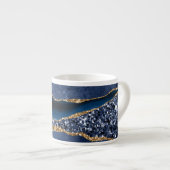 Monogram Blauw Goud Glitter Agate Marmer Expresso Espresso Kop (Voorkant rechts)