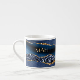 Monogram Blauw Goud Glitter Agate Marmer Expresso  Espresso Kop
