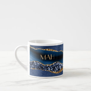 Monogram Blauw Goud Glitter Agate Marmer Expresso Espresso Kop