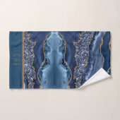 Monogram Blauw Goud Glitter Agate Patroon Trendy Bad Handdoek (Handdoek)