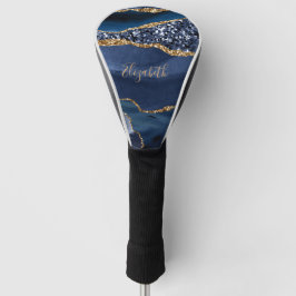 Monogram Blauw Goud Glitter Agate Trendy Marmer Golfheadcover