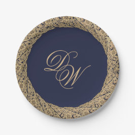 Monogram Blauw Goud Rozen Schrift Vintage Papieren Bordje