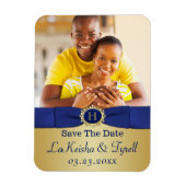 Monogram Blauw, Goud Sla de Datum Fotomagneet op Magneet (Verticaal)