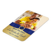 Monogram Blauw, Goud Sla de Datum Fotomagneet op Magneet (Linkerzijde)