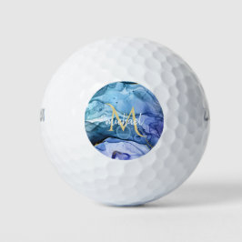 Monogram Blauw & Goud Vloeibare Alcohol Inkt Gel Golfballen