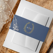 Monogram blauw goud wit ovaal blad uitnodigingen wikkel