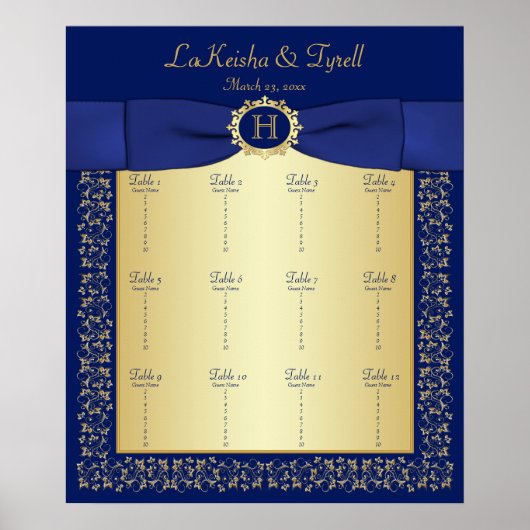 Monogram blauw, goudbraal tafelzitje, Poster (Voorkant)