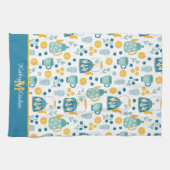 Monogram blauw gouden thee theedoek (Horizontaal)