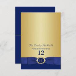 Monogram Blauw, Gouden Vouwende Plaatskaart
