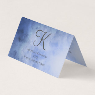 Monogram Blauw Grijs Aquarel Vouw Tent Visitekaartje