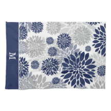 Monogram blauw grijs bloempatroon