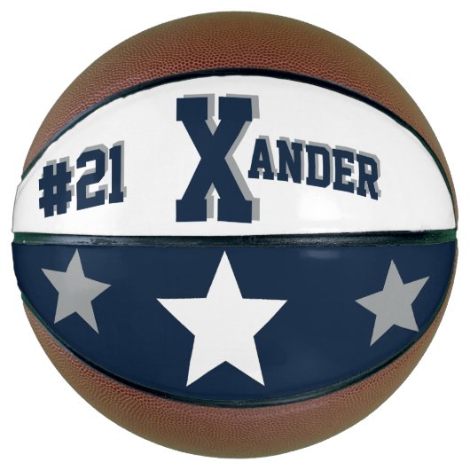 Monogram Blauw, Grijs en Wit Basketbal (Voorkant)