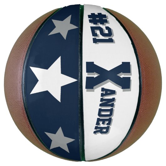 Monogram Blauw, Grijs en Wit Basketbal (Verticaal)