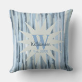 Monogram blauw grijs marine strepen waterverf mari kussen (Achterkant)
