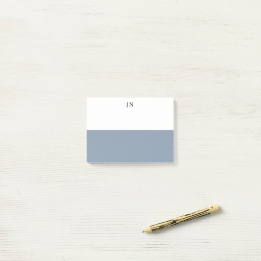 Monogram blauw grijs wit kleurenblok post-it® notes (Op bureau)
