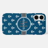 Monogram blauw grijs witte scheepsankermonogram Case-Mate iPhone case (Achterkant (horizontaal))