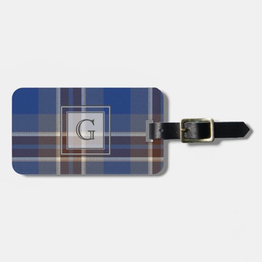 Monogram blauw grijze toneelcadeaus voor mannen Ge Bagagelabel (Voorkant horizontaal)