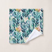 Monogram Blauw Groen Geel Bladeren Blad Patroon Bad Handdoek (Wasdoekje)