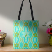 Monogram Blauw Groen Goud Diamanten & Bloemen Tote Bag