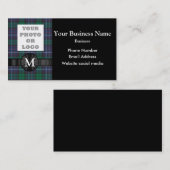 Monogram blauw groen tartan plaid en logo visitekaartje (Voorkant / Achterkant)